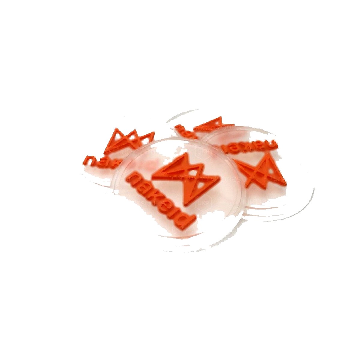Etiquetas redondas de PVC flexible con logotipo naranja en relieve sobre base transparente mate