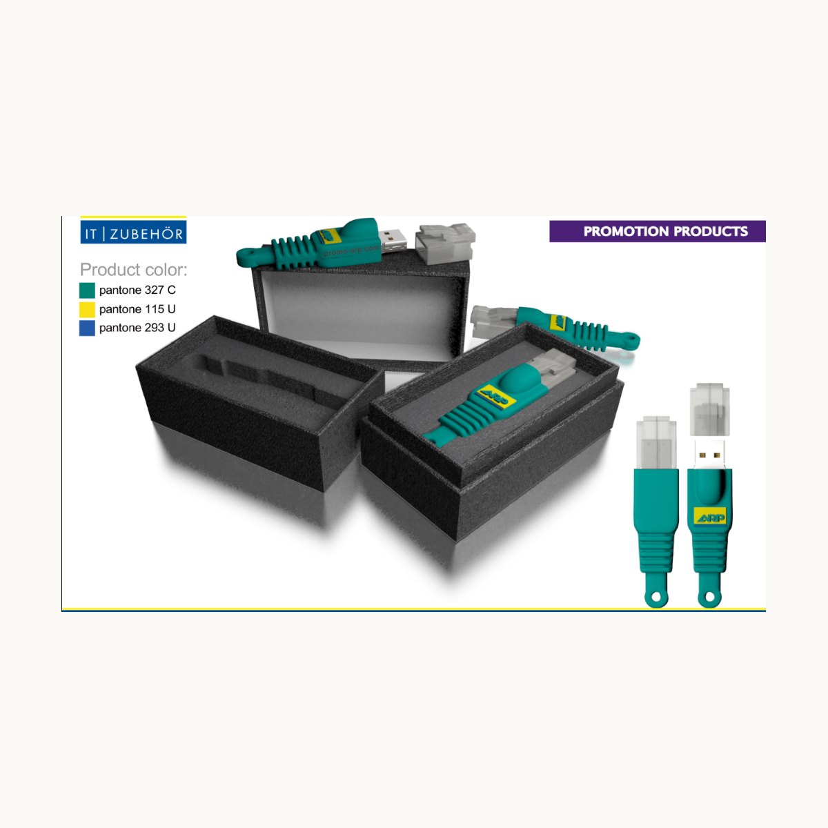 Cajas de presentacion impresas con memorias de PVC moldeadas y referencias de color